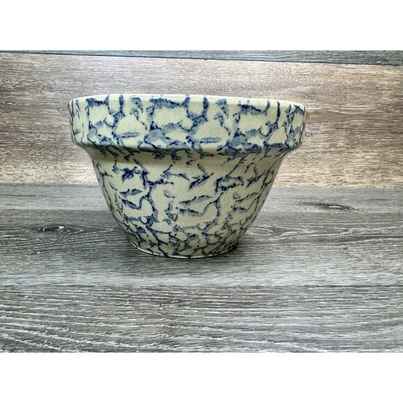 Vintage R.R.P. Co. 7.25" Mixing Bowl Blue Spongeware Roseville Ohio USA - Picture 2 of 11